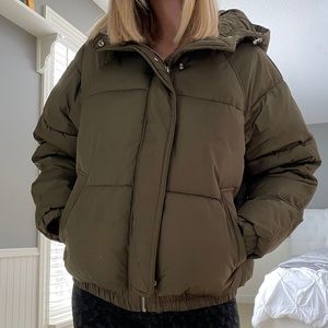 Olive green winter puffer jacket